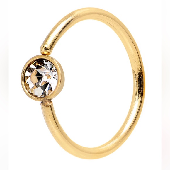 Body Candy Jewelry - Body Candy 20G 5/16 Gold IP Stainless Steel Bright Clear Gem Nose Hoop